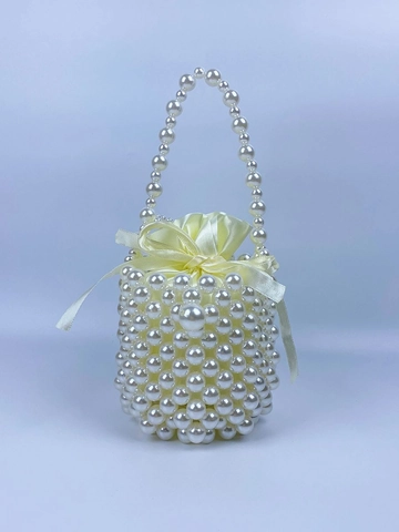Handmade Beaded Artificial Pearl Bucket Bag For Women Vintage Woven Handbag With Satin Inner Pouch Evening Wedding Jewelry Accessory