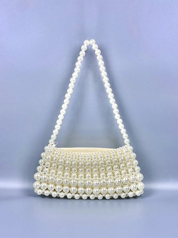 Handmade Faux Artificial Pearl Beaded Underarm Bag Elegant French Style Shoulder Handbag With Zipper For Women Evening Party