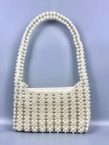 Sac Sous le Bras en Künstliche Perles Artisanal Femme Vintage Doublure en Satin Fermeture Éclair Élégant Mariage Fête Soirée Hobo