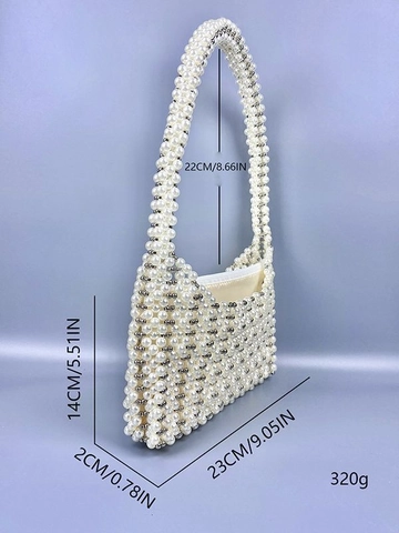 Sac Sous le Bras en Künstliche Perles Artisanal Femme Vintage Doublure en Satin Fermeture Éclair Élégant Mariage Fête Soirée Hobo