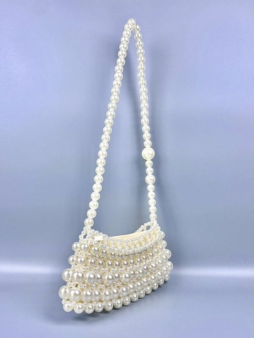 Handmade Artificial Pearl Beaded Handbag Retro French Style Woven Shoulder Bag Underarm Crossbody Purse For Women Party Elegant