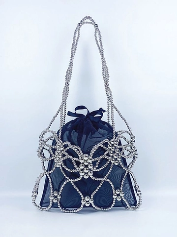 Bolso De Cuentas Tejido Con Forma De Mariposa Bolso De Hombro Calado Con Bolsa Interior De Malla Elegante Para Mujer