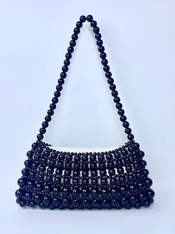 Borsa a Spalla Vintage con Perline Fatte a Mano per Donna Catena Stile Perla Borsa a Mano Intrecciata Elegante Sottobraccio