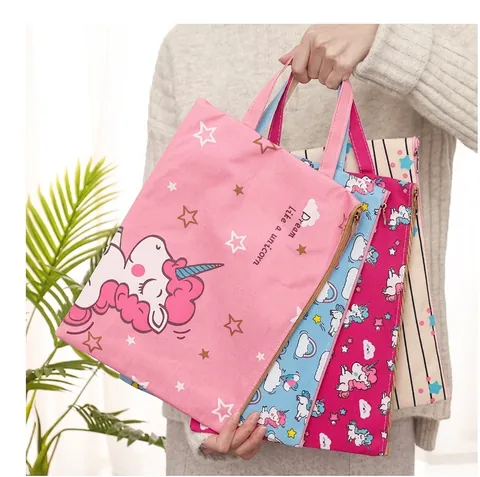 Einhorn Cartoon Dokumententasche Handtasche Oxford Stoff Dokumenten Organizer Wasserdichte Reißverschlusstasche
