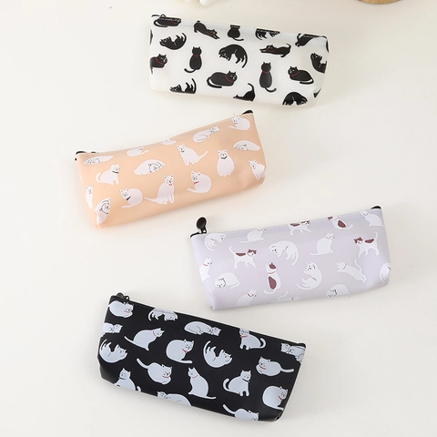Estuche De Lápices De Gato Dibujos Animados Silicona Cuero Sintético Bolsa Papelería Estilo Japonés Lindo Estuche Para Estudiantes