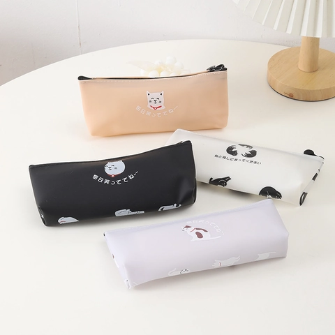 Estuche De Lápices De Gato Dibujos Animados Silicona Cuero Sintético Bolsa Papelería Estilo Japonés Lindo Estuche Para Estudiantes