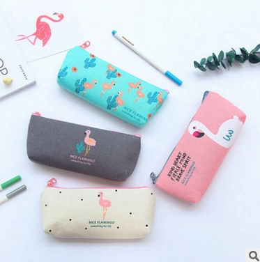 Flamingo Canvas Pencil Case Large Capacity Stationery Pouch Inspirational Quotes Student Desktop Storage Organizer Zipper Bag