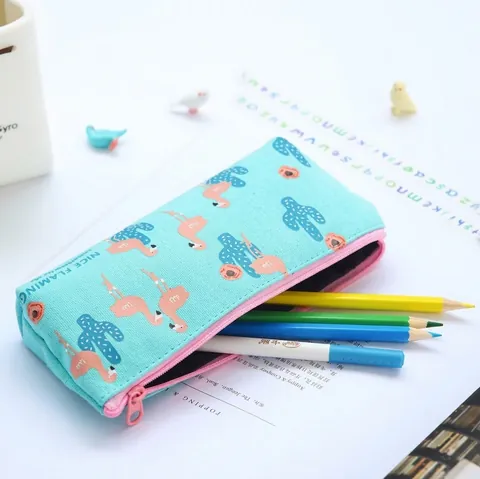 Flamingo Canvas Pencil Case Large Capacity Stationery Pouch Inspirational Quotes Student Desktop Storage Organizer Zipper Bag