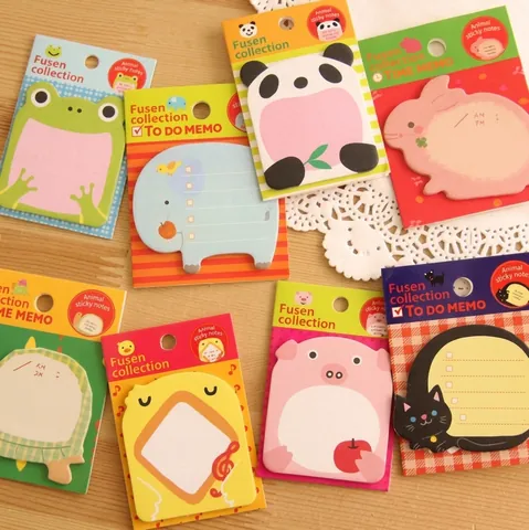 Ensemble de Notes Autocollantes Créatives en Forme d'Animaux Mignons Panda Grenouille Éléphant Bloc-Notes pour Étudiants École Bureau Papeterie Cadeau