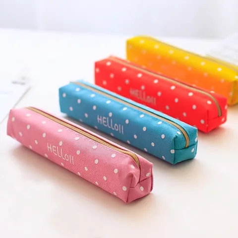 Polkadot Etui Oxford Canvas Rits Tas Lang Ontwerp Schrijfwaren Organizer Schattige Snoepkleuren Voor Studenten