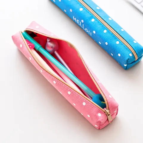 Polkadot Etui Oxford Canvas Rits Tas Lang Ontwerp Schrijfwaren Organizer Schattige Snoepkleuren Voor Studenten