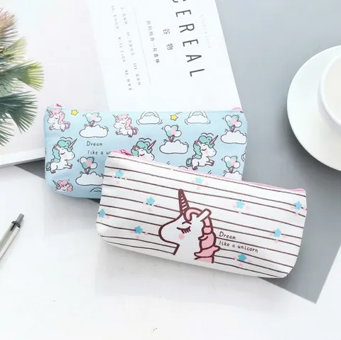 Cartoon Einhorn Leinwand Federmäppchen Für Schüler Reißverschluss Kosmetiktasche Tragbare Schreibwaren Organizer