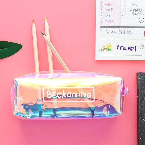 Astuccio In PVC Olografico Grande Capacità Laser Sfumatura Colorata Borsa Per Cancelleria Con Cerniera