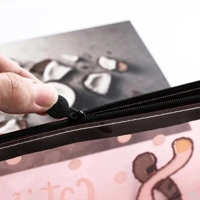 Süßes Cartoon Katze Mäppchen Transparentes Wasserdichtes PVC Große Kapazität Reißverschluss Schreibwarenbeutel Schüler Schulbedarf