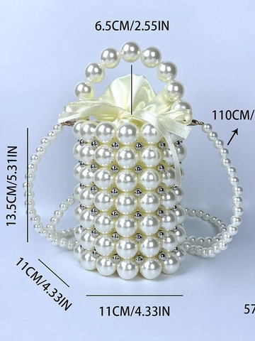 Handgefertigte Künstliche Perlen Eimer Tasche Zylinder Satin Kordelzug Umhängetasche Mini Handtasche Elegant Abend Damen