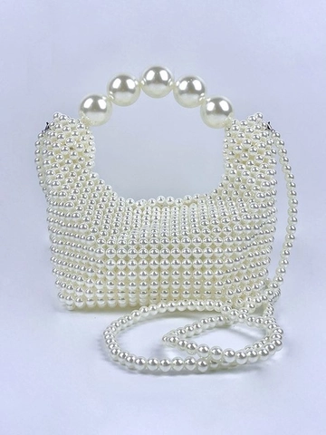 Franse Vintage Handgeweven Parel Kralen Handtas Elegant Nobel Vrouwen Banket Feest Schoudertas Met Afneembare Kettingriem