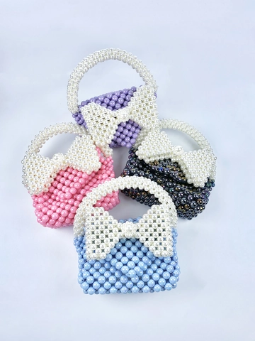 Handmade Beaded Handbag Acrylic Faux Artificial Pearl Large Bow Sweet Princess Style Evening Party Casual Women Elegant Accessory