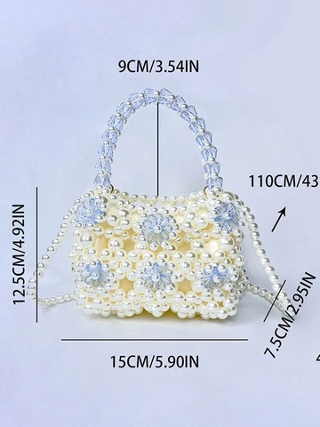 Bolso De Mano Con Cuentas De Perla Artificial De Imitación De Acrílico Fresco Para Mujer Bolso Bandolera Cuadrado Tejido A Mano Para Boda Fiesta Diario Joyería