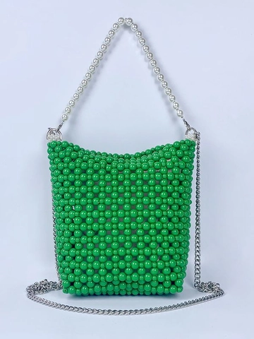 Handmade Acrylic Beaded Bucket Bag With Artificial Pearl Handle And Chain Strap Chic Crossbody Tote For Women