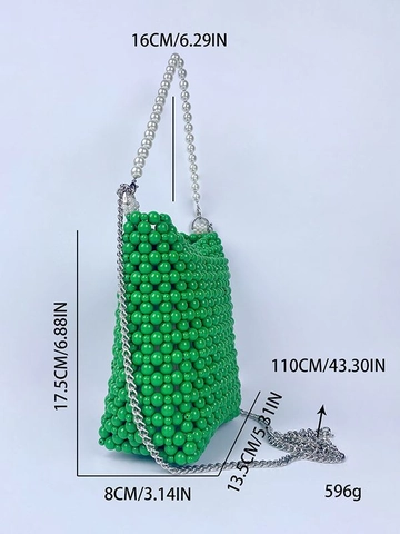 Handmade Acrylic Beaded Bucket Bag With Artificial Pearl Handle And Chain Strap Chic Crossbody Tote For Women