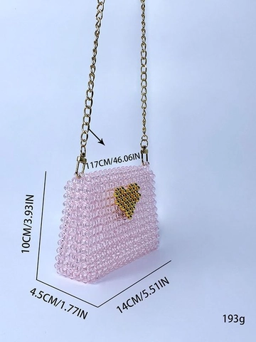 Handmade Beaded Shoulder Bag Acrylic Beads Gold Heart Decor Sweet Princess Style Mini Crossbody Bag With Metal Chain Strap