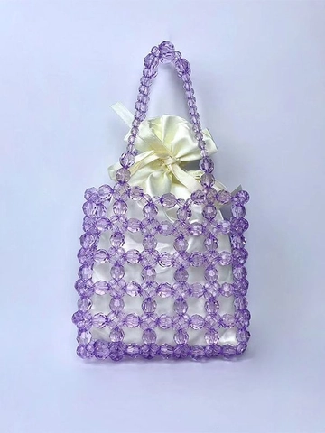 Bolso De Mano Con Cuentas De Cristal Acrílico Púrpura Bolso Tejido A Mano Con Bolsa Interior De Satén Estilo Dulce