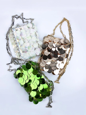 Mini Pailletten Umhängetasche Irisierend Acryl Glänzend Bling Umhängetasche Kette Geldbörse Damen Party Abend Mode