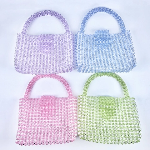 Handmade Acrylic Beaded Handbag Woven Candy Color Small Tote Bag Transparent Sweet Girly Accessory For Women