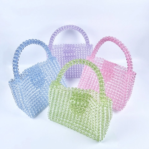 Handmade Acrylic Beaded Handbag Woven Candy Color Small Tote Bag Transparent Sweet Girly Accessory For Women