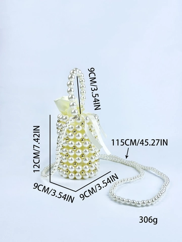 Sac Seau Perlé Fait Main Avec Pochette En Satin À Cordon Élégant Sac À Main De Soirée Pour Femmes