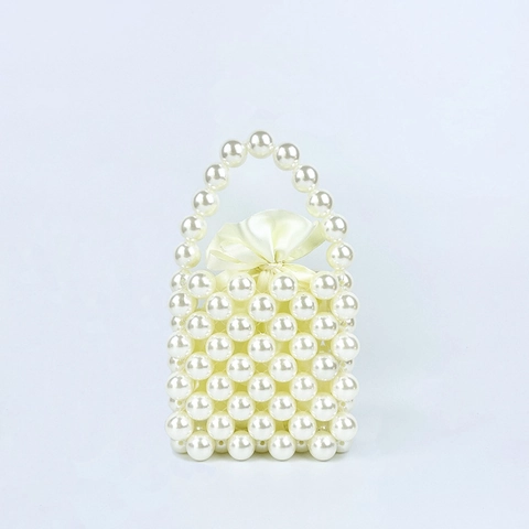 Mini Sac À Main En Künstliche Perles Artificielles Fait Main Avec Doublure En Satin Et Nœud Élégant Sac Seau Pour Femme