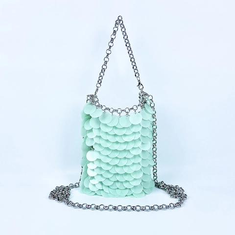 Mini Sequin Phone Bag Acrylic Mermaid Scale Metal Chain Crossbody Handbag Women Sparkly Y2K Handmade Beaded Party Chic
