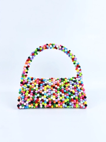 Handmade Acrylic Beaded Handbag For Women Retro Woven Triangle Wrist Bag Evening Party Tote Bag Sweet Fairy Accessory