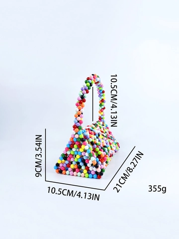 Handmade Acrylic Beaded Handbag For Women Retro Woven Triangle Wrist Bag Evening Party Tote Bag Sweet Fairy Accessory