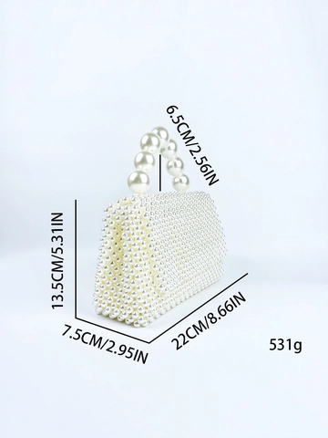 Handmade Beaded Artificial Pearl Handbag Elegant Square Evening Clutch With Large Artificial Pearl Handle Vintage Wedding Purse For Women