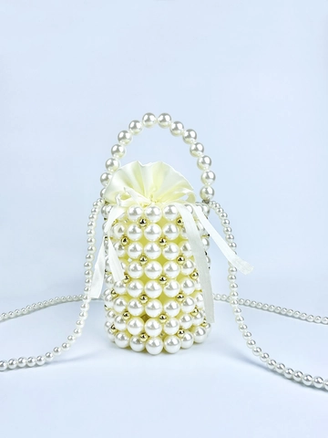 Handmade Beaded Artificial Pearl Bucket Bag With Satin Drawstring Lining Crossbody Handbag Vintage Elegant For Women