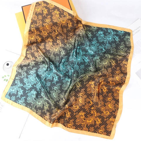 Women Vintage Paisley Snake Print Satin Square Scarf Gradient Fashion Headscarf Silk Like Sun Protection Hair Bandana Wrap