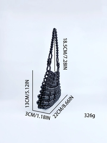 Handgemachte Schwarze Künstliche Perlen Achseltasche Damen Minimalistische Acryl Gewebte Tote Bag Mode Retro Schultertasche Abendparty Handytasche