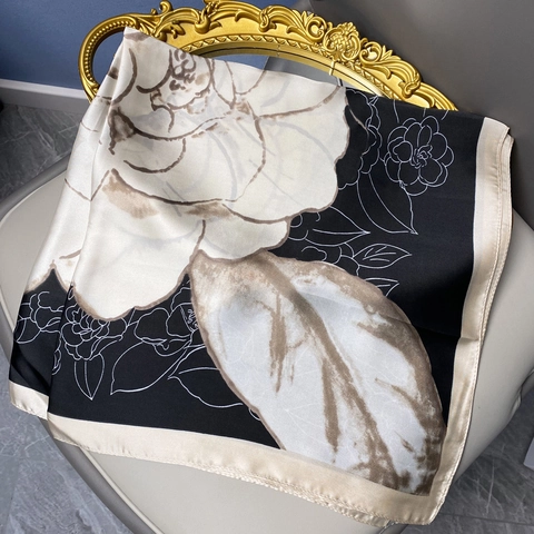 Carré De Satin Synthétique Imprimé Camélia Floral Foulard Cheveux Écharpe Élégante Pour Cou Accessoire Sac À Main Femmes
