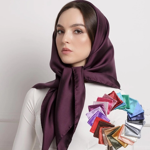 Women Elegant Satin Square Scarf Solid Color Headscarf Neck Scarf Hair Wrap Silk Like Professional Office Bandana Accessories