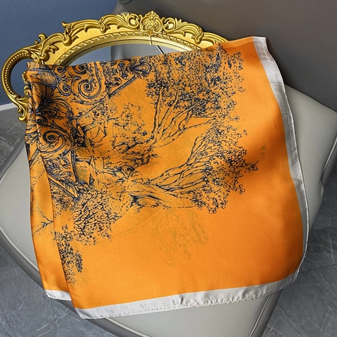Square Satin Scarf Floral Print Faux Satin Headscarf Elegant Decorative Neck Kerchief Handbag Accessory For Women
