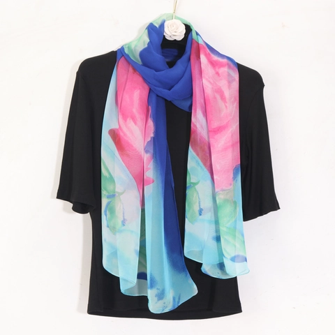 Women Floral Print Georgette Scarf Long Breathable Sun Protection Beach Shawl Bohemian Lightweight Satin Feel Wrap Accessories