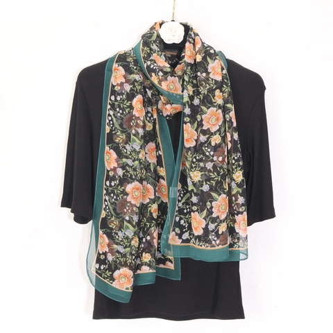 Écharpe en Georgette Fleurie pour Femme Légère Respirante Paréo de Beach Protection Solaire Châle Long Mince Imprimé Floral Pastoral Accessoire d'Été