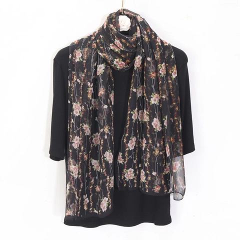 Sciarpa Lunga In Georgette Con Stampa Floreale Scialle In Chiffon Leggero Protezione Solare Traspirante Per Donne