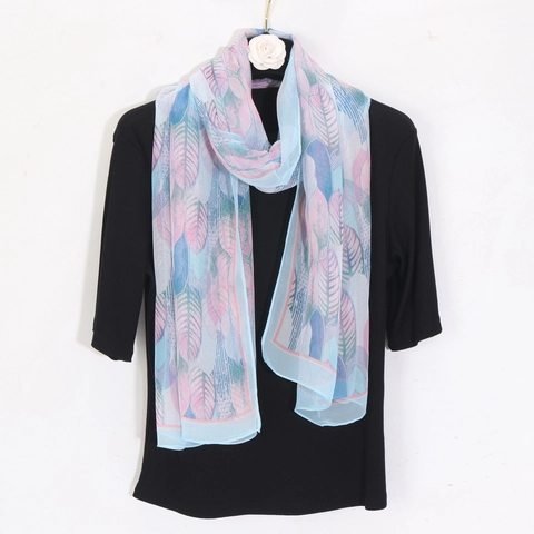 Damen Georgette Schal Feder Blatt Druck Leicht Atmungsaktiv Sonnenschutz Strandtuch Lang Wickel Mode Accessoire Für Alltag