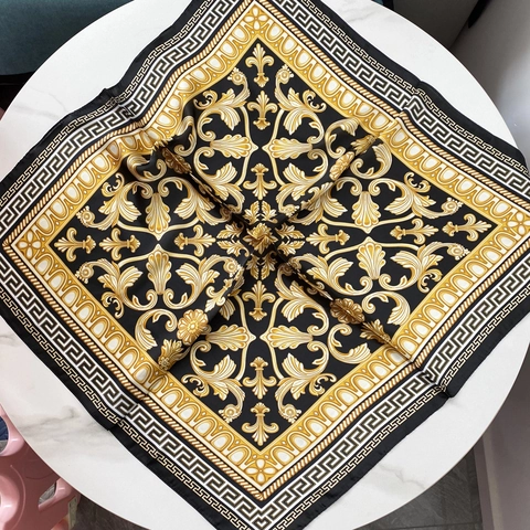 Luxe Satijnen Vierkante Sjaal Barok Griekse Sleutel Print Satijnachtig Hoofddoek Halssjaal Voor Dames Tas Accessoire