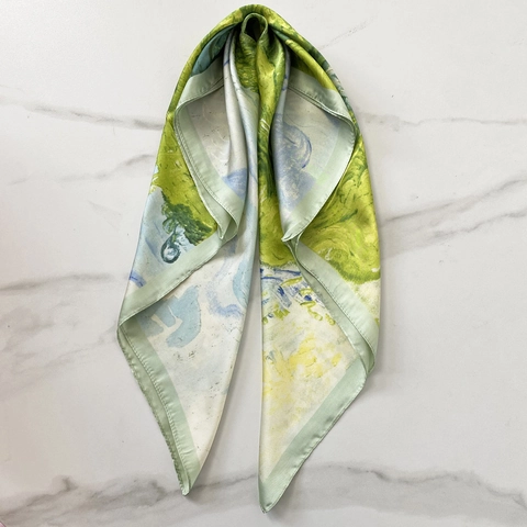 Art Oil Painting Print Satin Square Scarf Faux Satin Elegant Neck Scarf Lightweight Fashion Bandana For Women