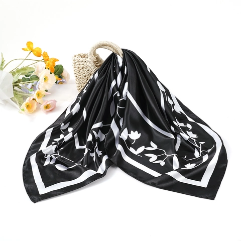 Foulard Quadrato Donna Raso Artificiale Satine Stampa Foglie Elegante Business Sciarpa Da Collo