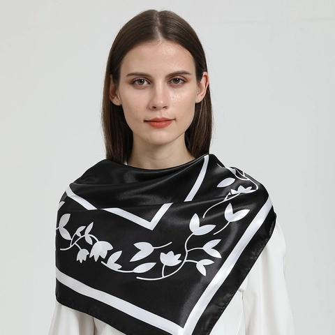 Foulard Quadrato Donna Raso Artificiale Satine Stampa Foglie Elegante Business Sciarpa Da Collo