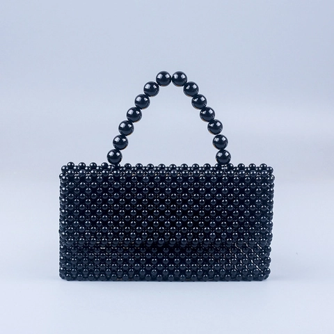 Handgefertigte Künstliche Perlenhandtasche Acryl Marmormuster Retro Gewebte Klappe Mini Clutch Mit Kunstperlen Griff Für Damen